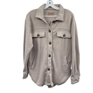 Simply Blessed Womens Button Up Fleece Top Long Sleeve Beige Size Small